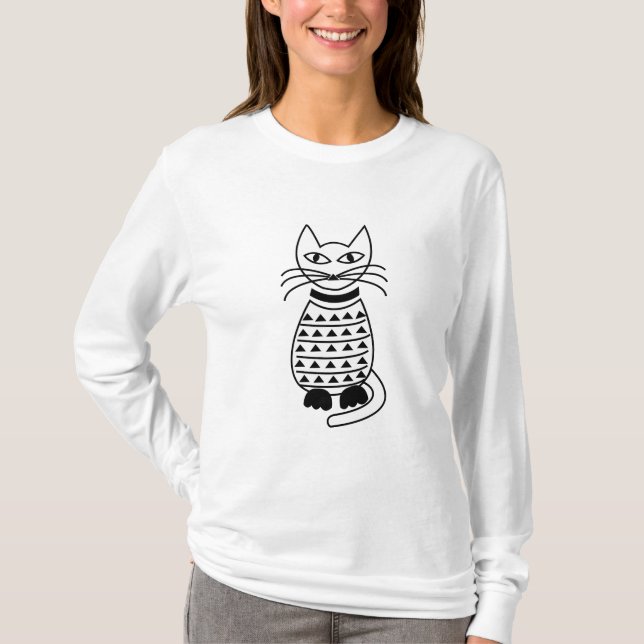 Camiseta Gato Geométrico Preto e Branco (Frente)