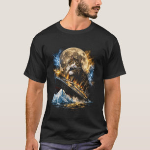 Camiseta Gato Gigante Afundando Navio Titanic Iceberg Contr