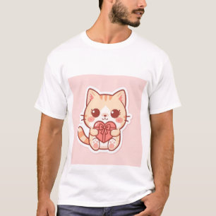 Camiseta Gato Ginger Kawaii Fofo Sentado com Presente de Co