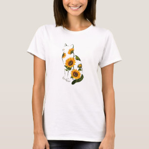 Camiseta Gato Girassol Arte de Linha