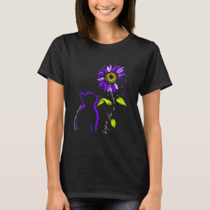 Camiseta Gato Girassol Roxo Conscientização sobre Violência