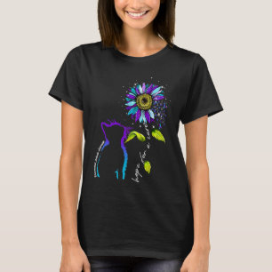Camiseta Gato Girassol Verde Azul e Roxo Artrite Reumatoide