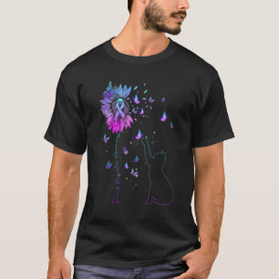Camiseta Gato Girassol Verde Azul & Laço Roxo Conscientizaç