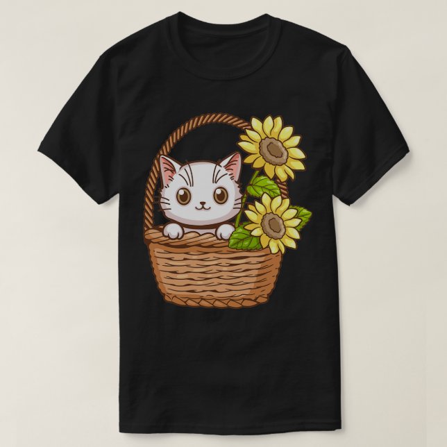 Camiseta gato giro com girassol 5 (Frente do Design)