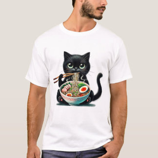 Camiseta Gato giro gostando de comer rêmen