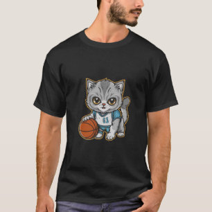 Camiseta gato giro jogando basquete vestindo roupas, engraç