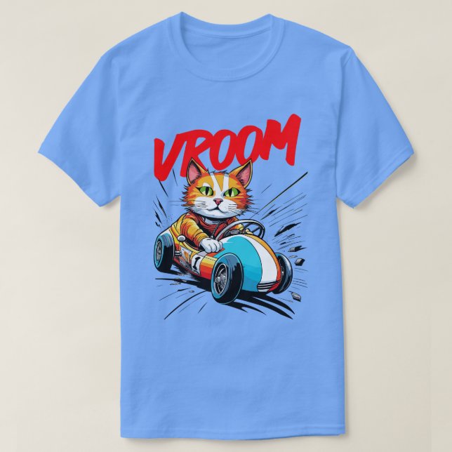 Camiseta gato giro no carro de corrida (Frente do Design)