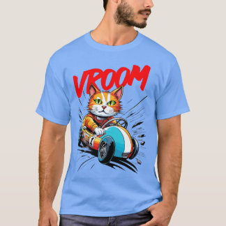 Camiseta gato giro no carro de corrida