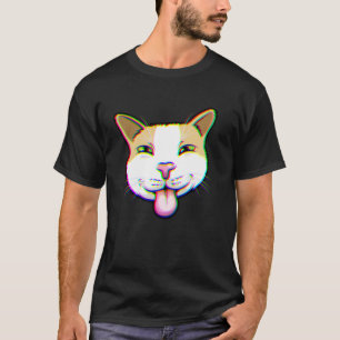 Camiseta Gato Glitch com Língua para Fora Arte de Meme Dive