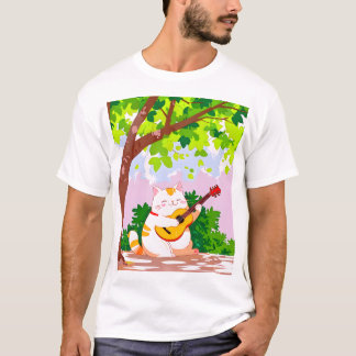 Camiseta Gato Gordinho Tocando Violão