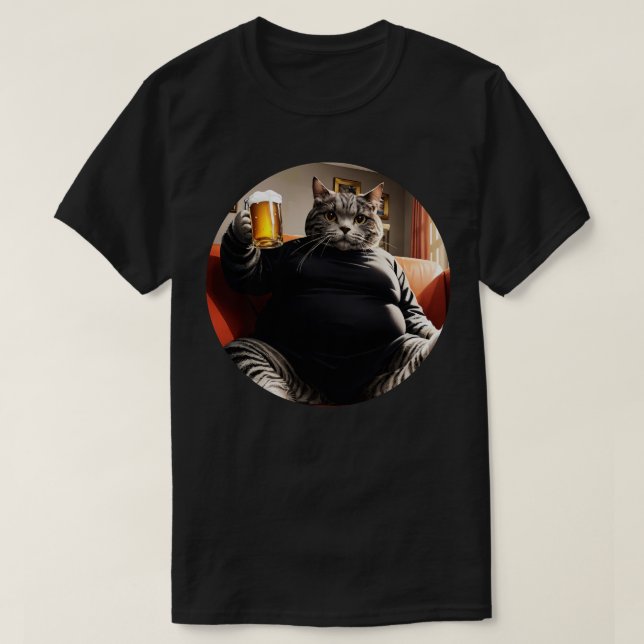 Camiseta Gato gordo com copo de cerveja (Frente do Design)