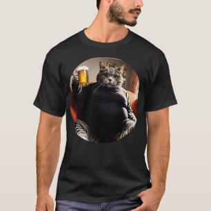 Camiseta Gato gordo com copo de cerveja