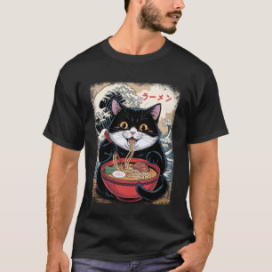 Camiseta Gato Gordo Engraçado Comendo Shoyu Ramen tonkotsu