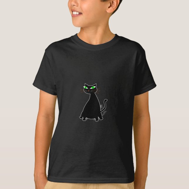 Camiseta Gato Gordo Preto Com Olhos Verdes (Frente)
