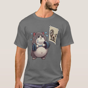 Camiseta Gato Gordo vs Leão - Engraçado de Gym Engraçado