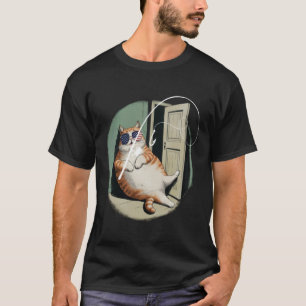 Camiseta gato gorducho Gato pescador com um robalo Peixe Pe