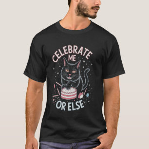 Camiseta Gato Gótico com Arte de Bolo de Aniversário