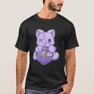 Camiseta Gato Gótico Creepy Pastel Comendo Macarrão Ramen d