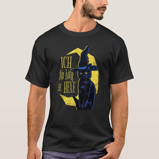 Camiseta Gato Gótico da Lua Estou aqui a bruxa (Frente)