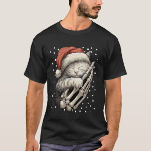 Camiseta Gato Gótico de Natal Chapéu do Papai Noel Mão de E