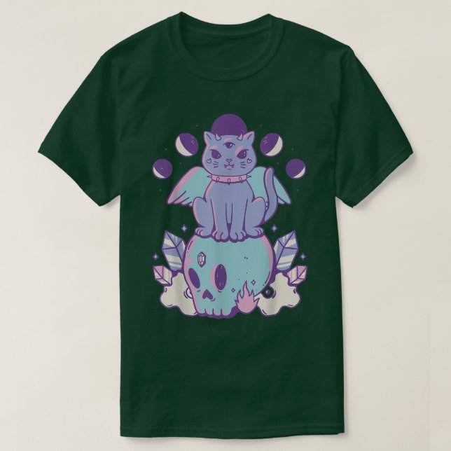 Camiseta Gato gótico de Pastel no esqueleto do crânio (Frente do Design)