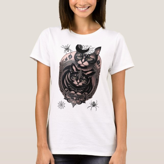 Camiseta Gato gótico e camiseta-aranha (Frente)