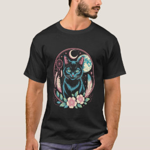 Camiseta Gato gótico fases da lua Apanhador de sonhos cotta