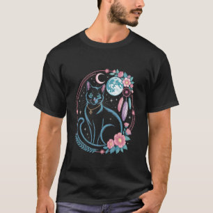 Camiseta Gato gótico fases da lua Apanhador de sonhos cotta