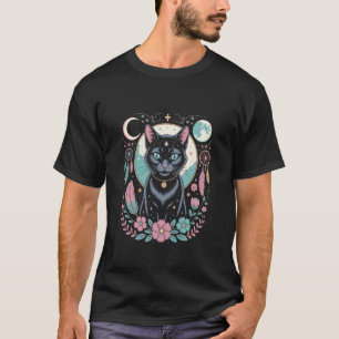 Camiseta Gato gótico fases da lua Dreamcatcher cottagecore