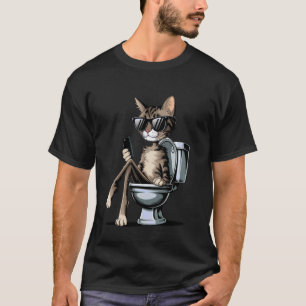 Camiseta Gato Gráfico Engraçado de Banheiro Com Óculos de S
