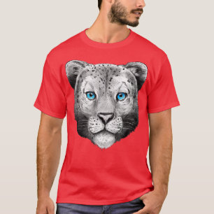 Camiseta Gato Grande Cabeça de Leão Rosto Olhos Azuis Leopa