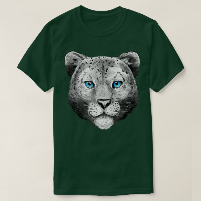Camiseta Gato Grande Cabeça de Leão Rosto Olhos Azuis Leopa (Frente do Design)
