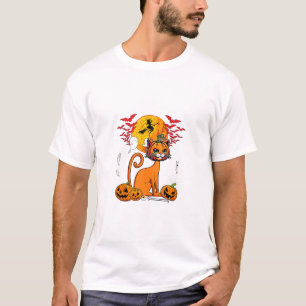 Camiseta Gato Gravado Pumpkin Horror Cabeça de Halloween Pr