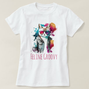 Camiseta Gato Groovy Felino de Óculos de Sol Personalizar