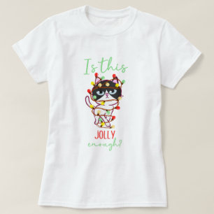 Camiseta Gato grumolento e grisalho enrolado luzes de Natal