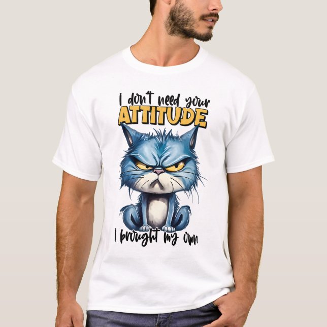 Camiseta Gato Grumpy Attituto Funny Animal Sarcastic Cote (Frente)