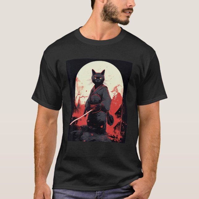 Camiseta Gato Guerreiro Japonês Ninja Mask Kitsune (Frente)