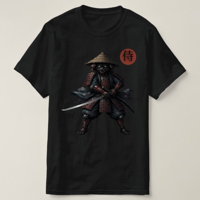 Camiseta Gato Guerreiro Samurai (Frente do Design)