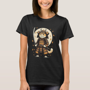 Camiseta Gato Guerreiro Samurai Japonês Retrô Ninja Homens