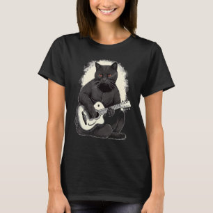 Camiseta Gato-Guitarrista Negro-Musgo Gatos-Bomba Com Guit