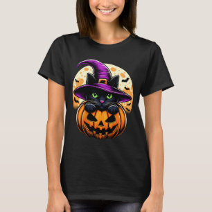 Camiseta Gato Halloween Abóbora Desempenho Gato Preto