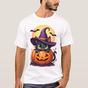Camiseta Gato Halloween Abóbora Gato Preto