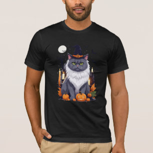 Camiseta Gato Halloween Bela Cartografia Animal Engraçada A