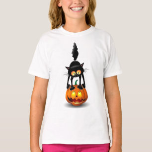 Camiseta Gato Halloween Caricatura Assustada na Pumpkin