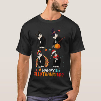 Camiseta Gato Halloween E Feliz Natal Feliz Hallothank