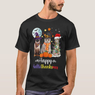 Camiseta Gato  Halloween Feliz Natal Feliz Hallothanksma