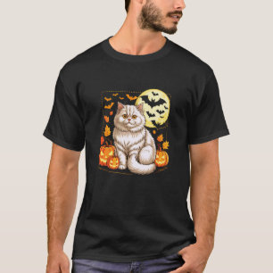 Camiseta Gato Halloween Fofo Gato Persa Abóbora Assustador