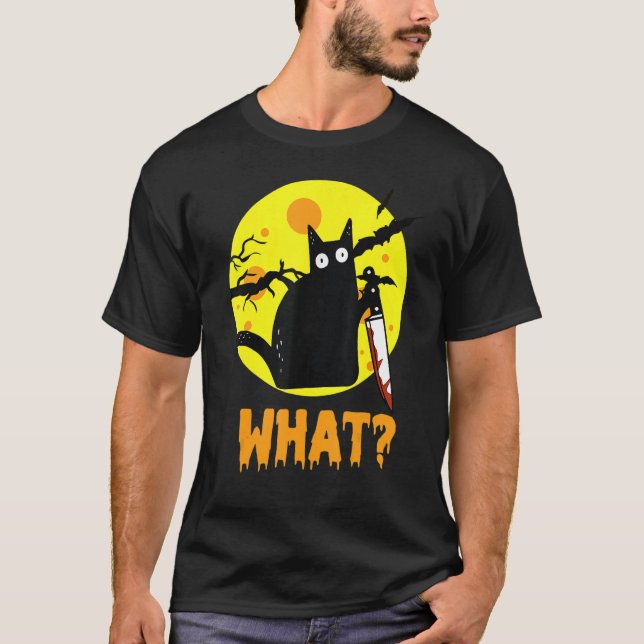 Camiseta Gato Halloween Humorístico Que Gato Negro Assassin (Frente)