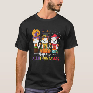 Camiseta Gato  Halloween Natal Feliz Hallothanksmas