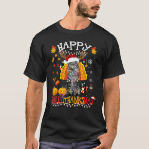 Camiseta Gato Halloween Natal Feliz Hallothanksmas Ação de